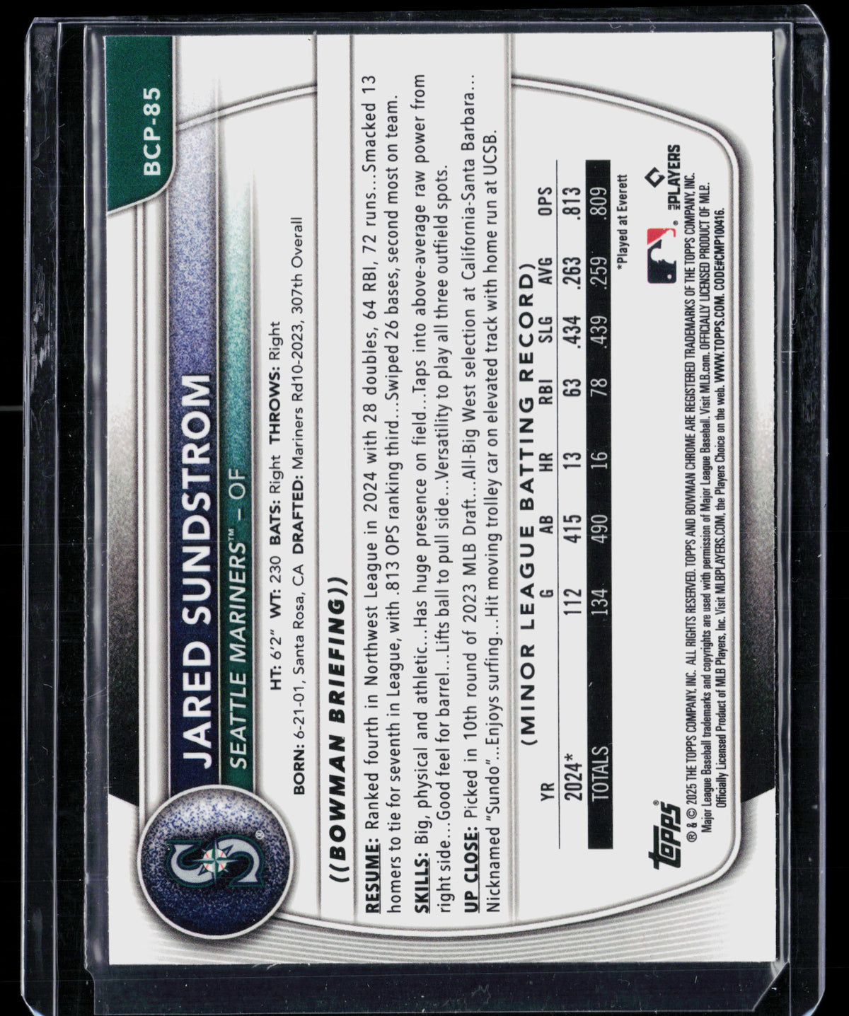 2025 Bowman Chrome Jared Sundstrom #BCP-85