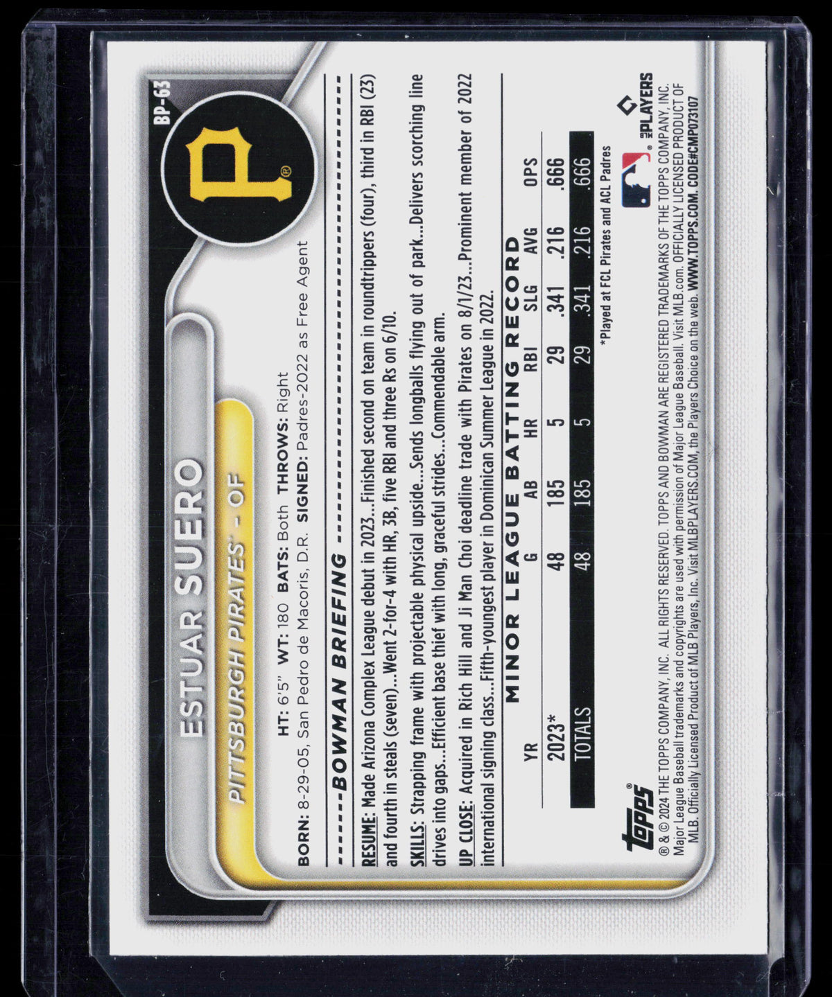 2024 Bowman Estuar Suero #BP-63 Purple 171/250