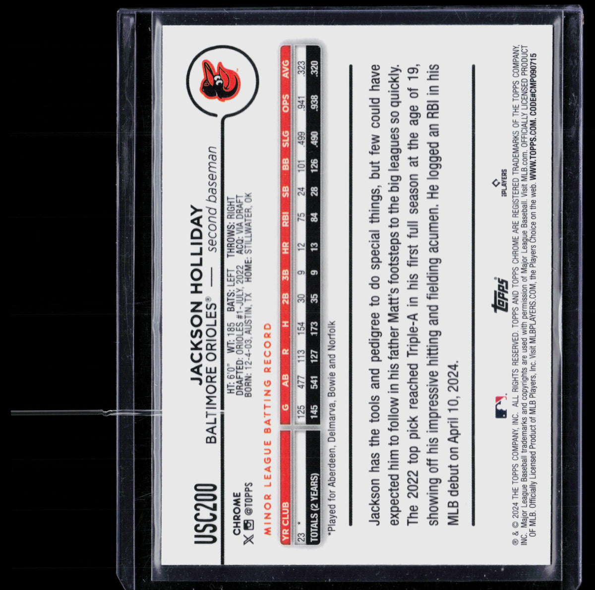 2024 Topps Chrome Update Series Jackson Holliday #USC200 X-Fractor RC