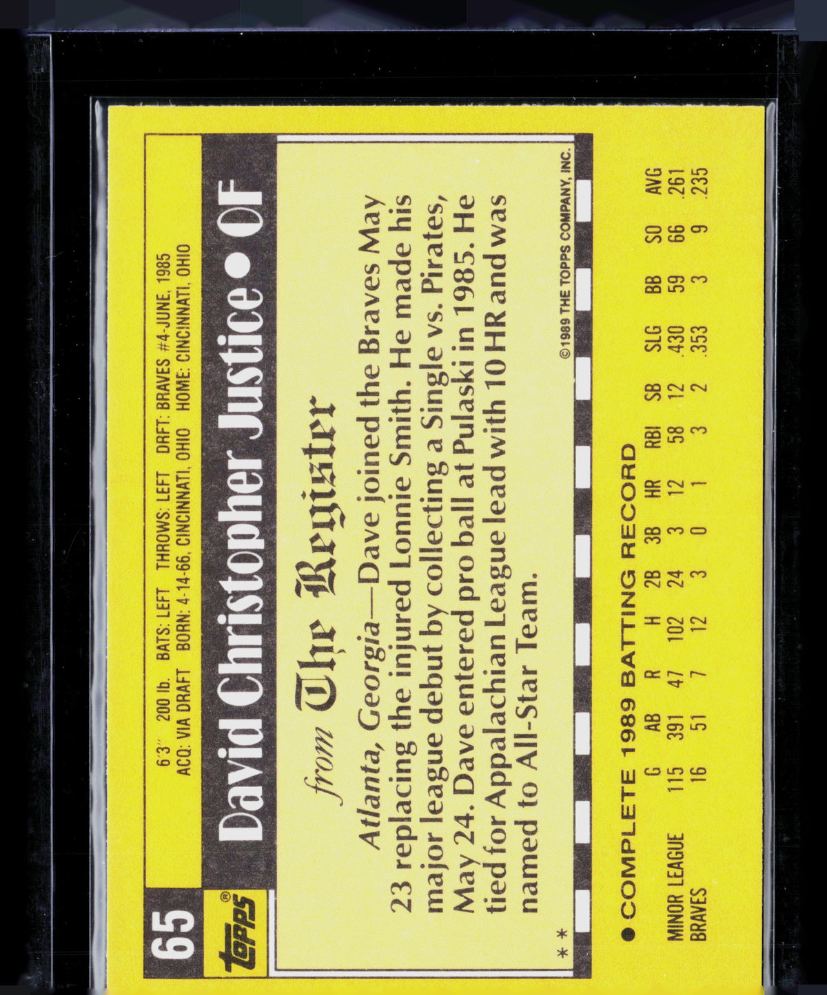 1990 Topps Dave Justice #65