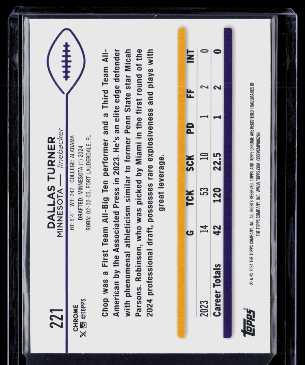 2024 Topps Chrome Dallas Turner #221 X-Fractor RC