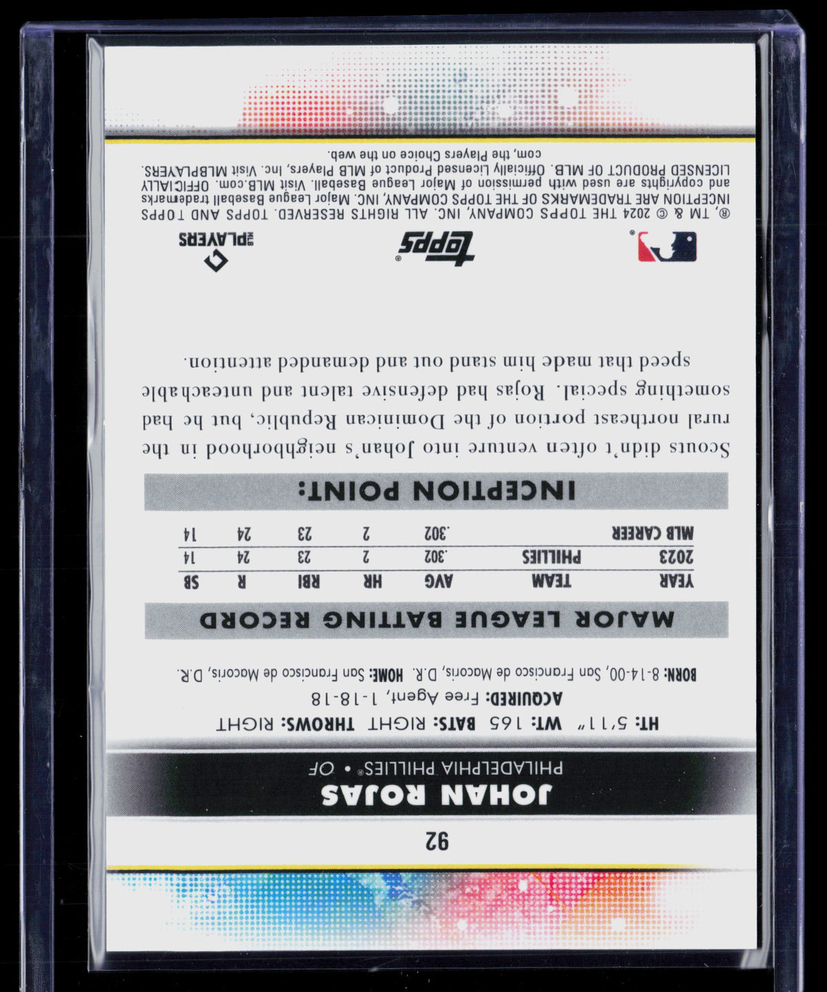 2024 Topps Inception Johan Rojas #92 RC