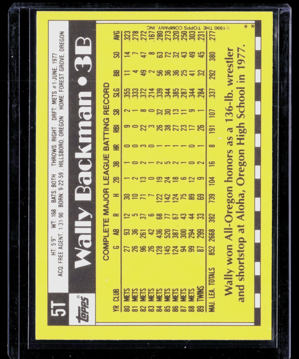 1990 Topps Wally Backman #5T