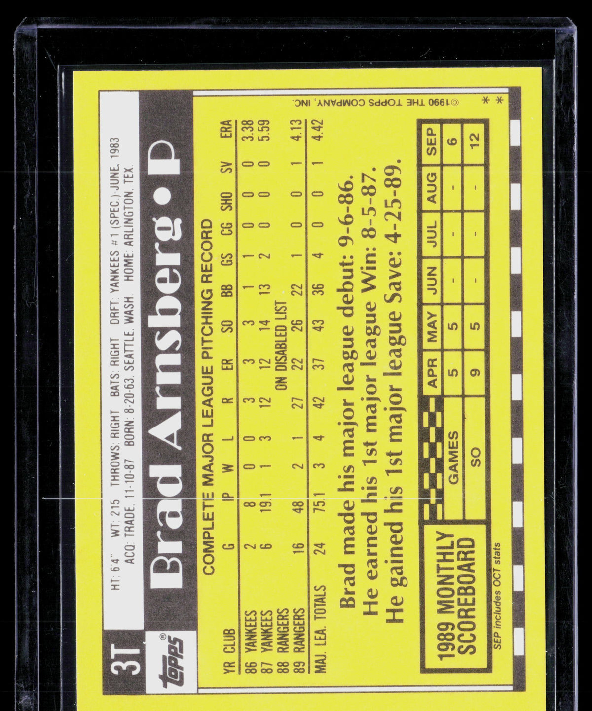 1990 Topps Traded Brad Arnsberg #3T