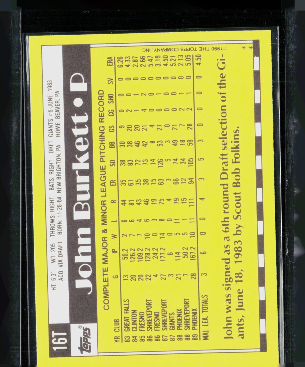 1990 Topps Traded John Burkett #16T