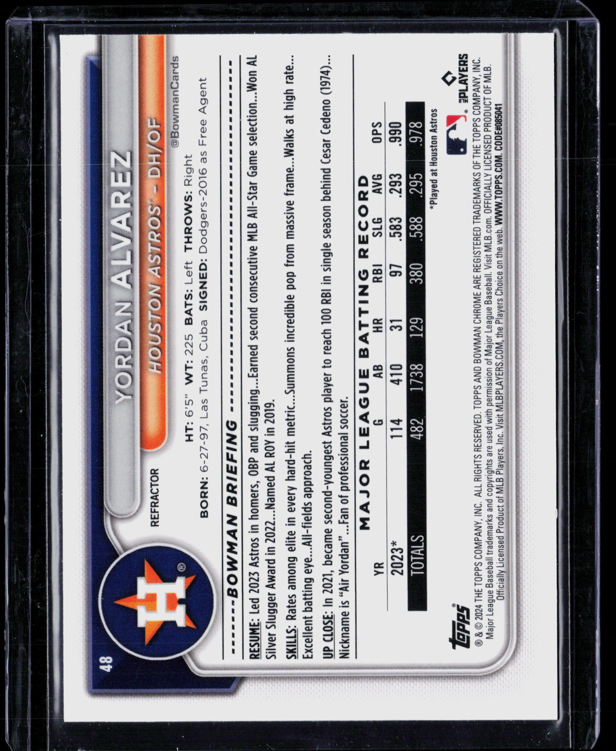 2024 Bowman Chrome Yordan Alvarez #48 Refractor 11/499