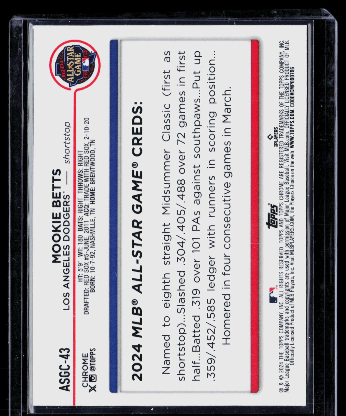 2024 Topps Chrome MLB All-Star Game Mookie Betts #ASGC-43