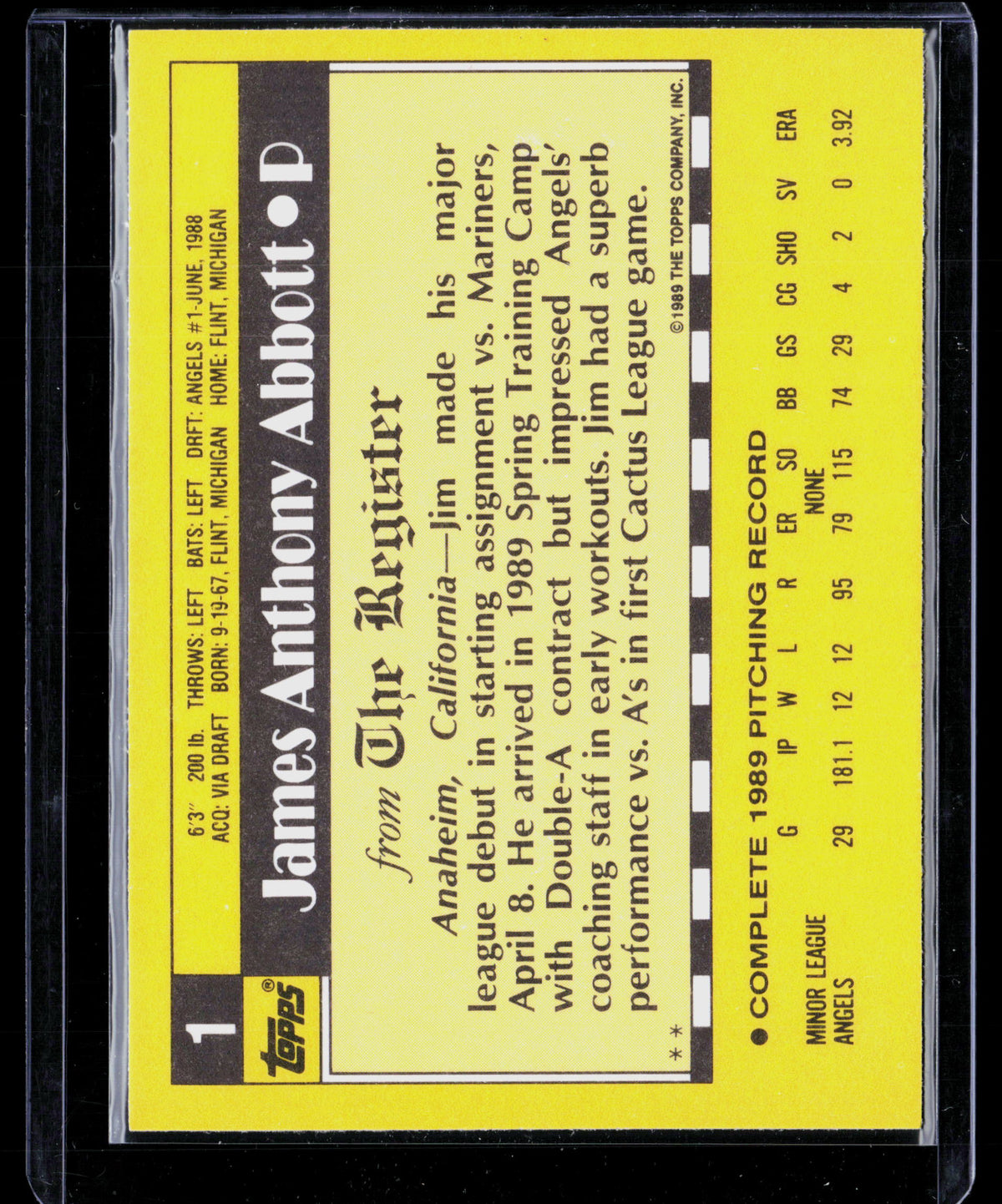 1989 Topps Traded Jim Abbott #1