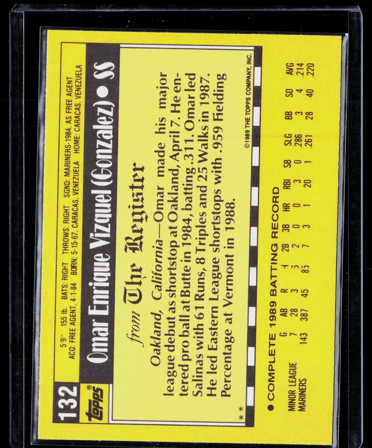1989 Topps Traded Omar Vizquel #132