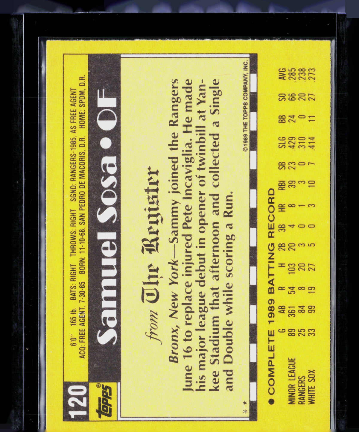 1989 Topps Sammy Sosa #120