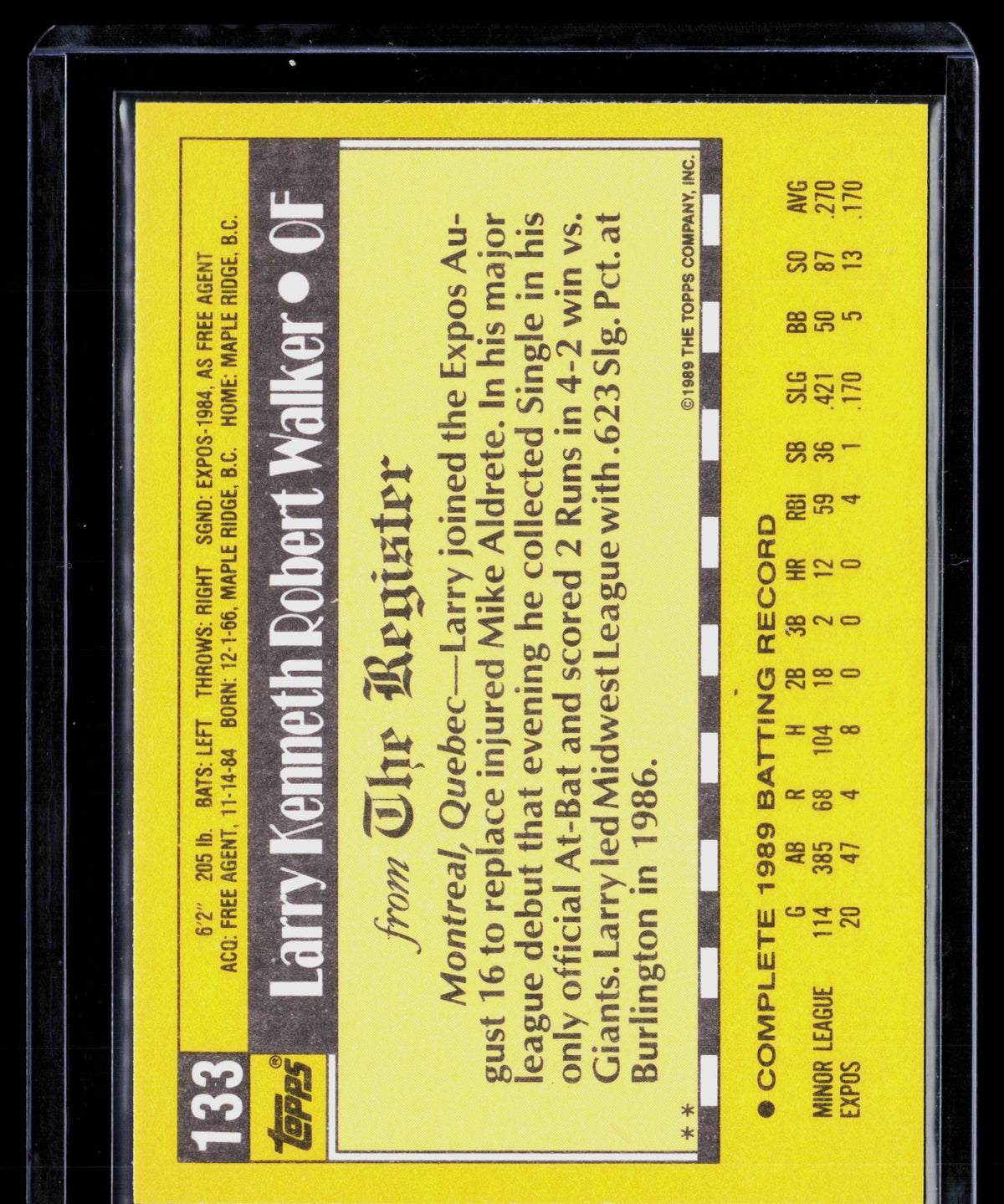 1989 Topps Traded Larry Walker #133T