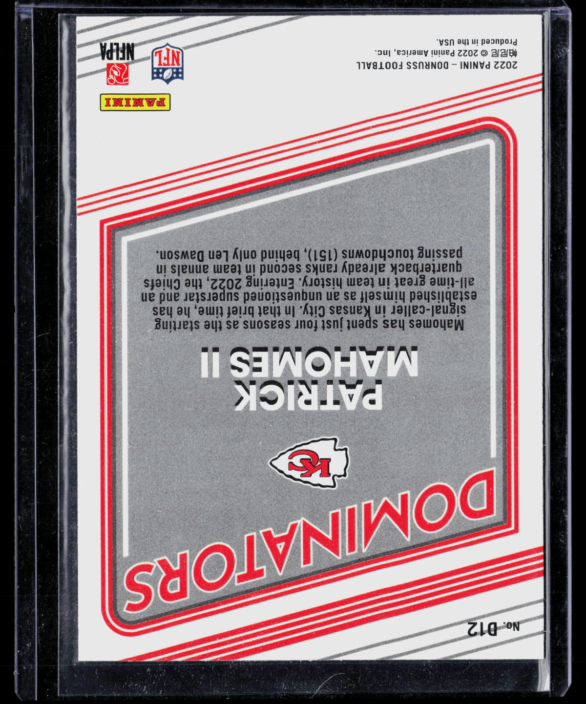 2022 Panini Donruss Dominators Patrick Mahomes II #D12