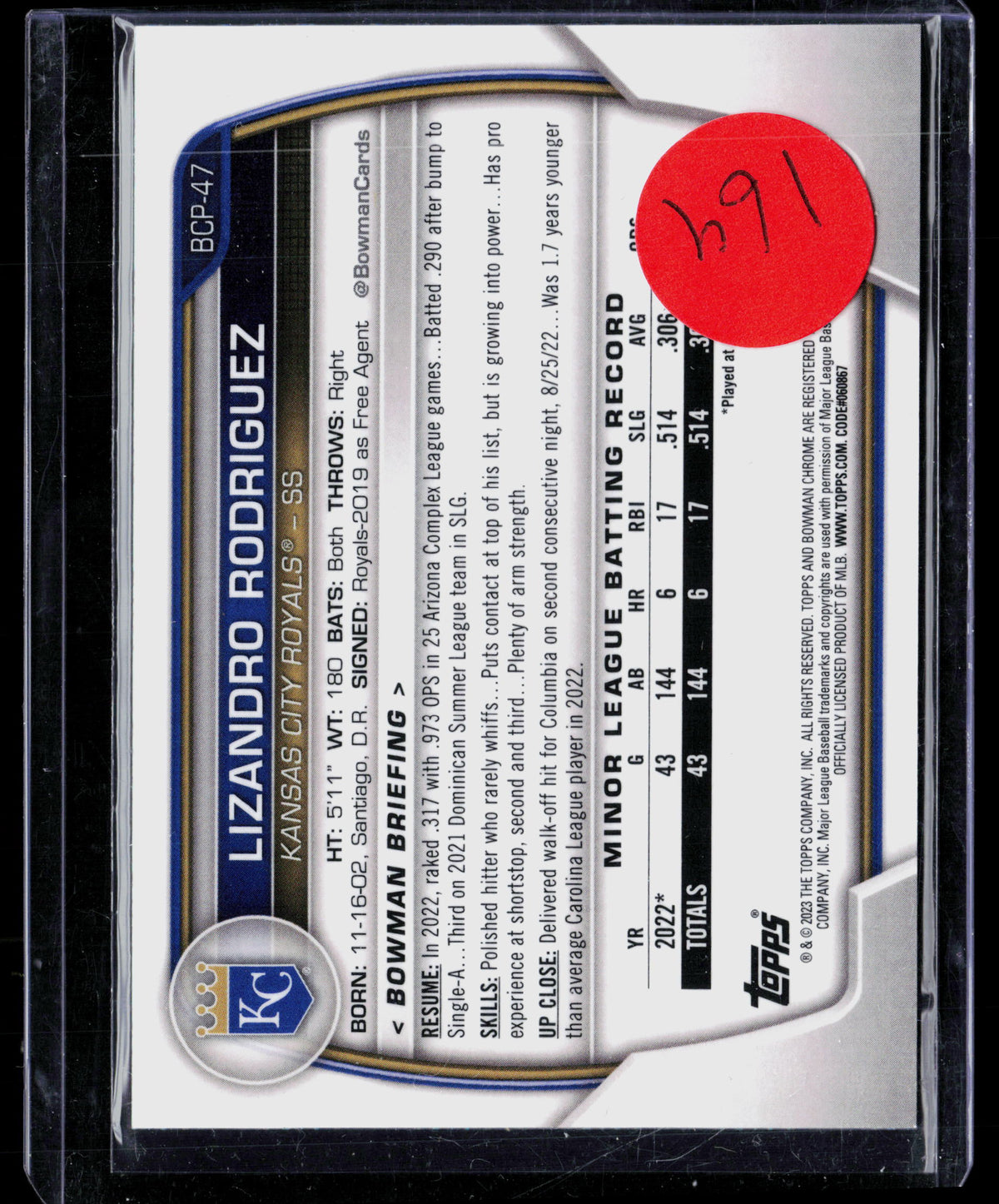 2023 Bowman Chrome Lizandro Rodriguez #BCP-47 Teal Mojo Refractor 1st Bowman