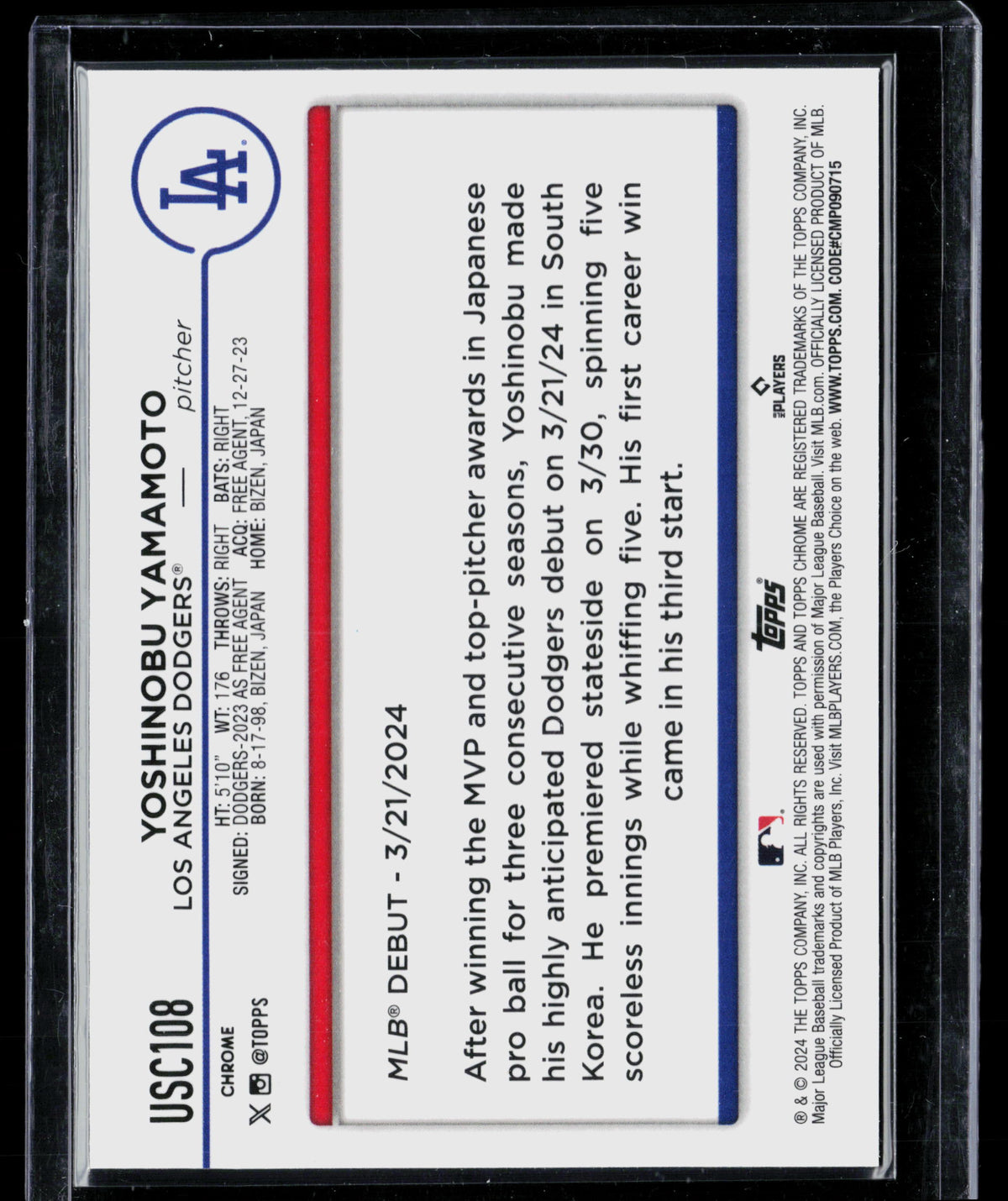 2024 Topps Chrome Update Yoshinobu Yamamoto #USC108 RC