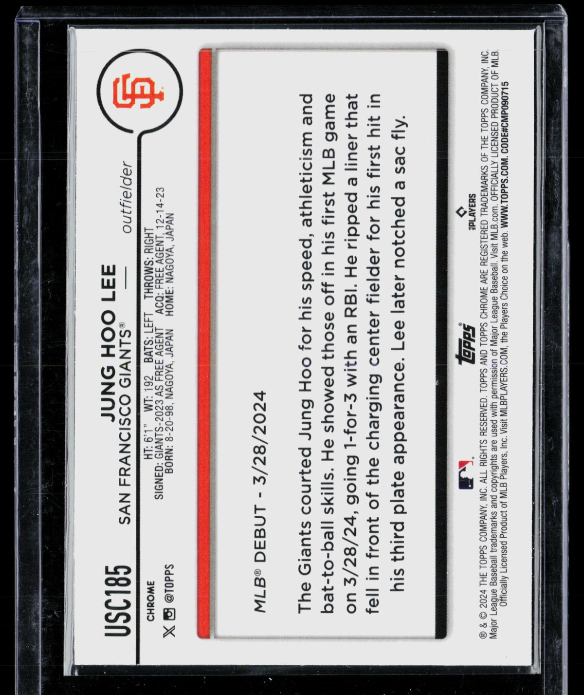2024 Topps Chrome Update Jung Hoo Lee #USC185 RC