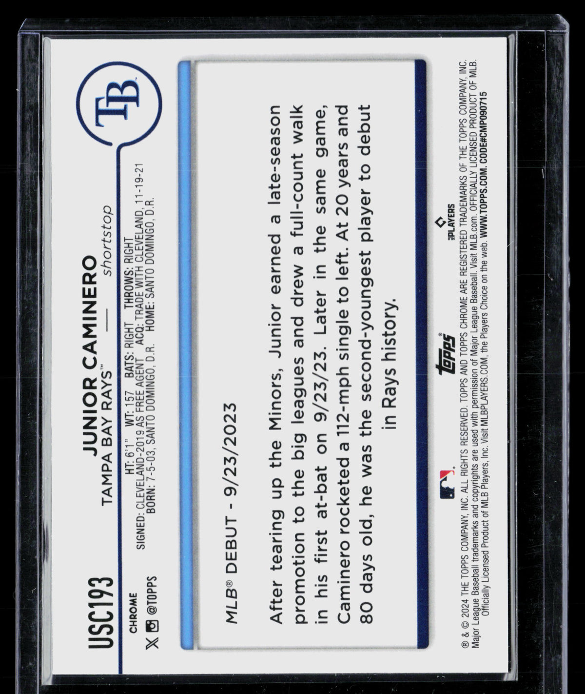 2024 Topps Chrome Update Junior Caminero #USC193 RC