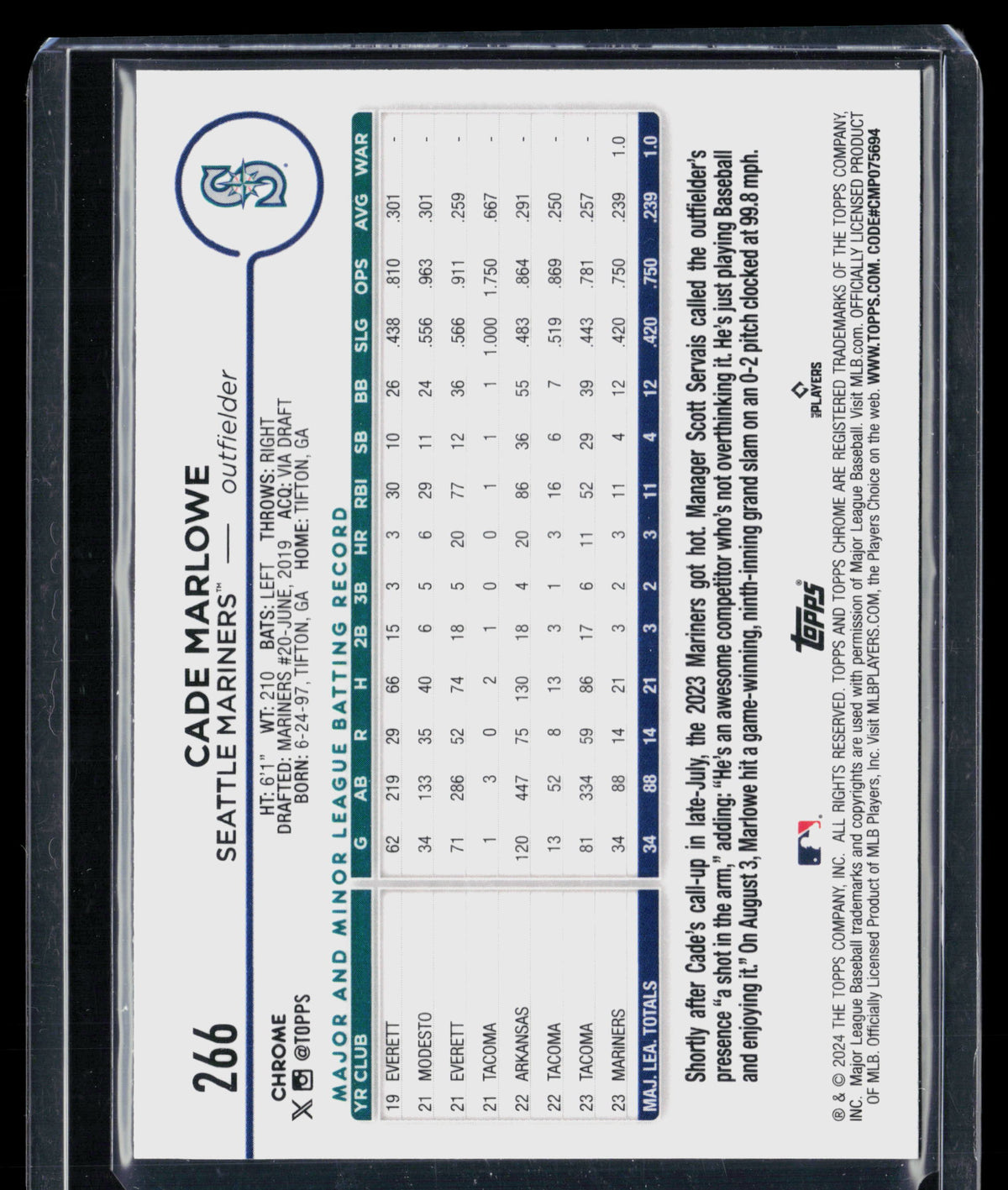 2024 Topps Chrome Cade Marlowe #266 X-Fractor RC
