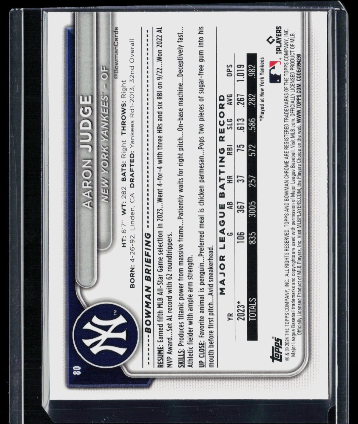 2024 Bowman Chrome Aaron Judge #80 Mega Box Refractor
