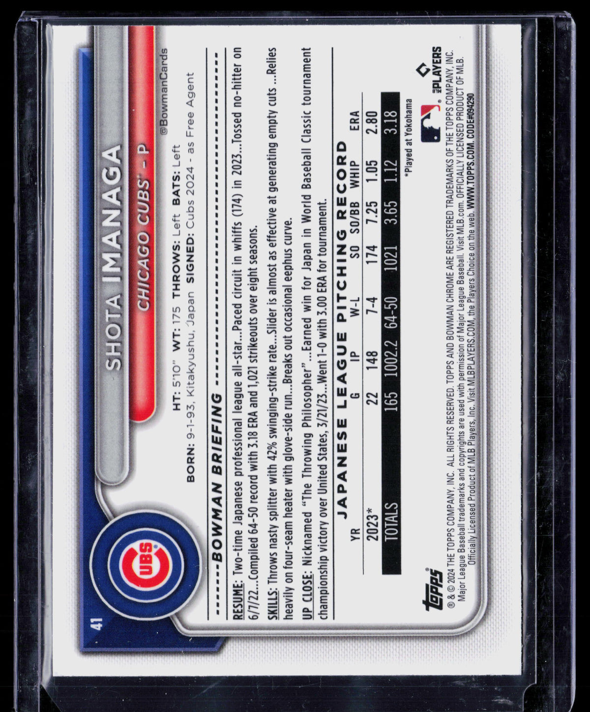2024 Bowman Chrome Mega Box Shota Imanaga #41 Mojo Refractor RC