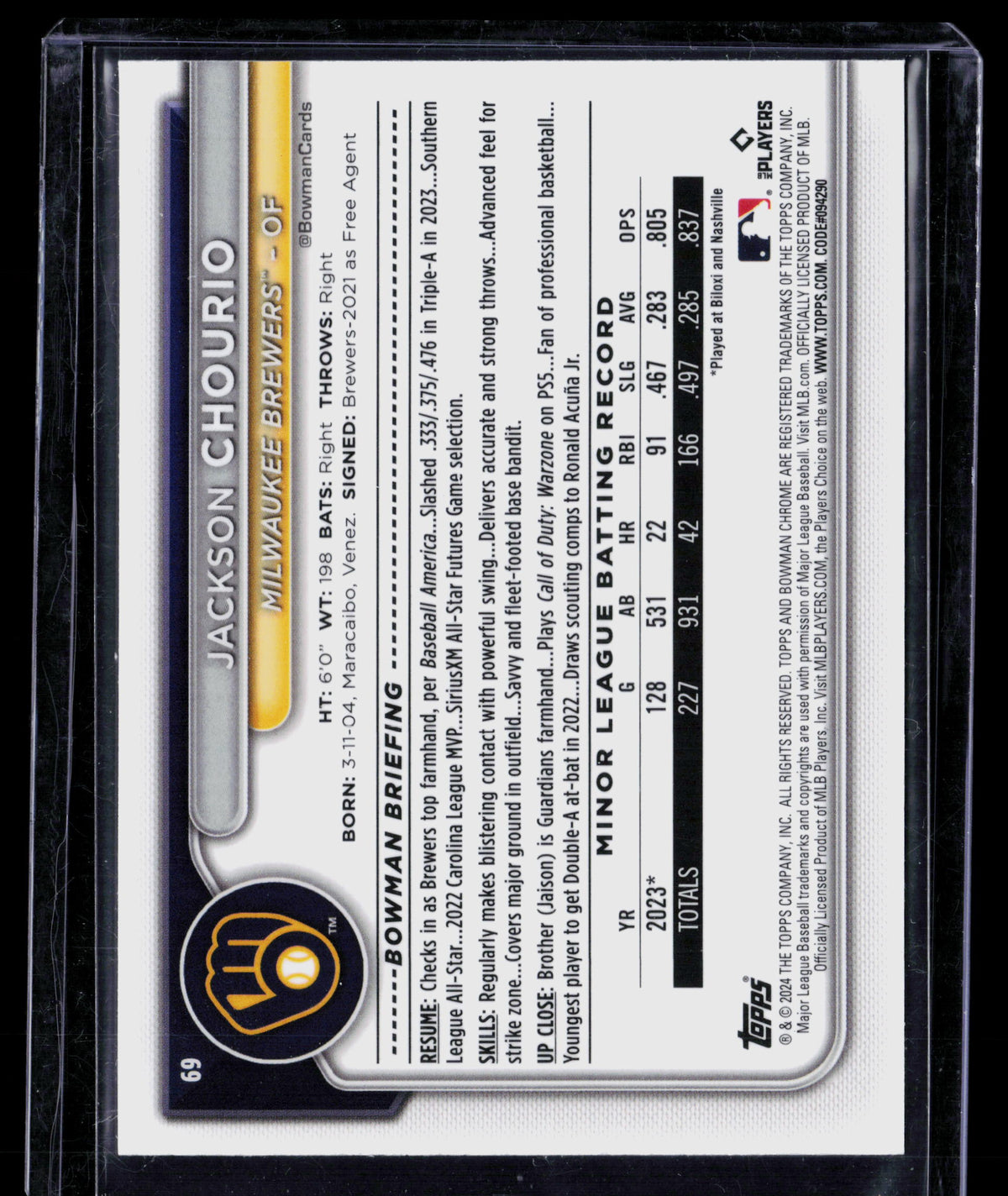 2024 Bowman Chrome Jackson Chourio #69 Mega Box Mojo Refractor RC
