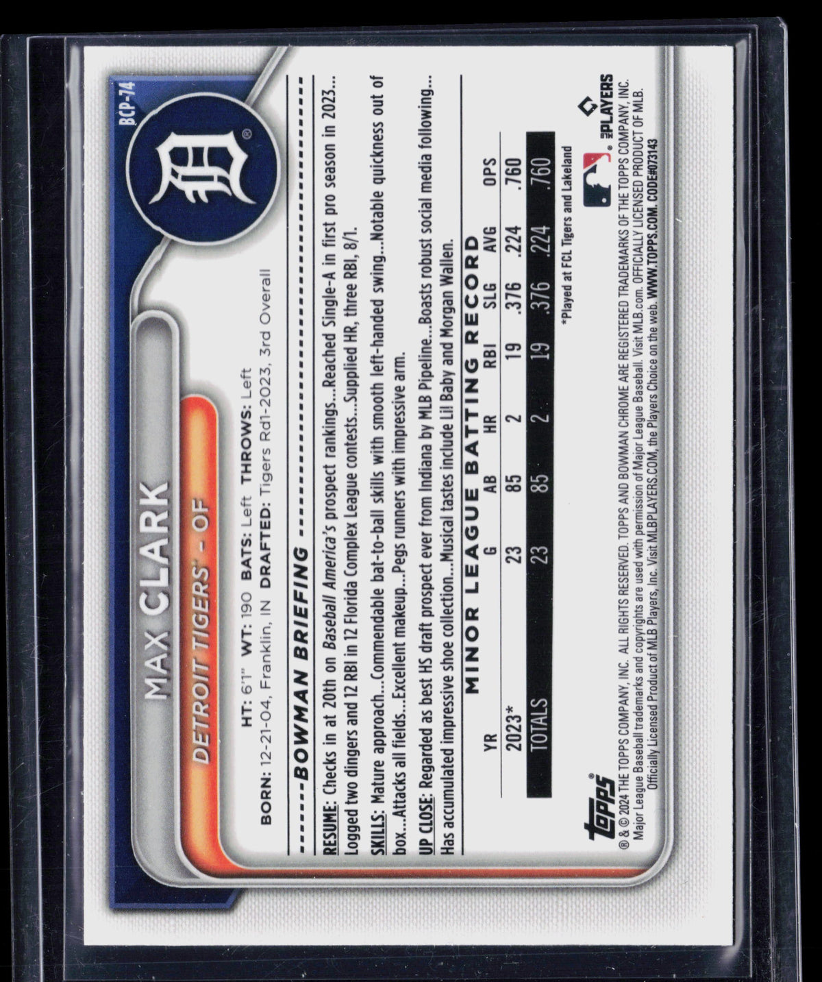 2024 Bowman Chrome Max Clark #BCP-74 Green Grass Refractor
