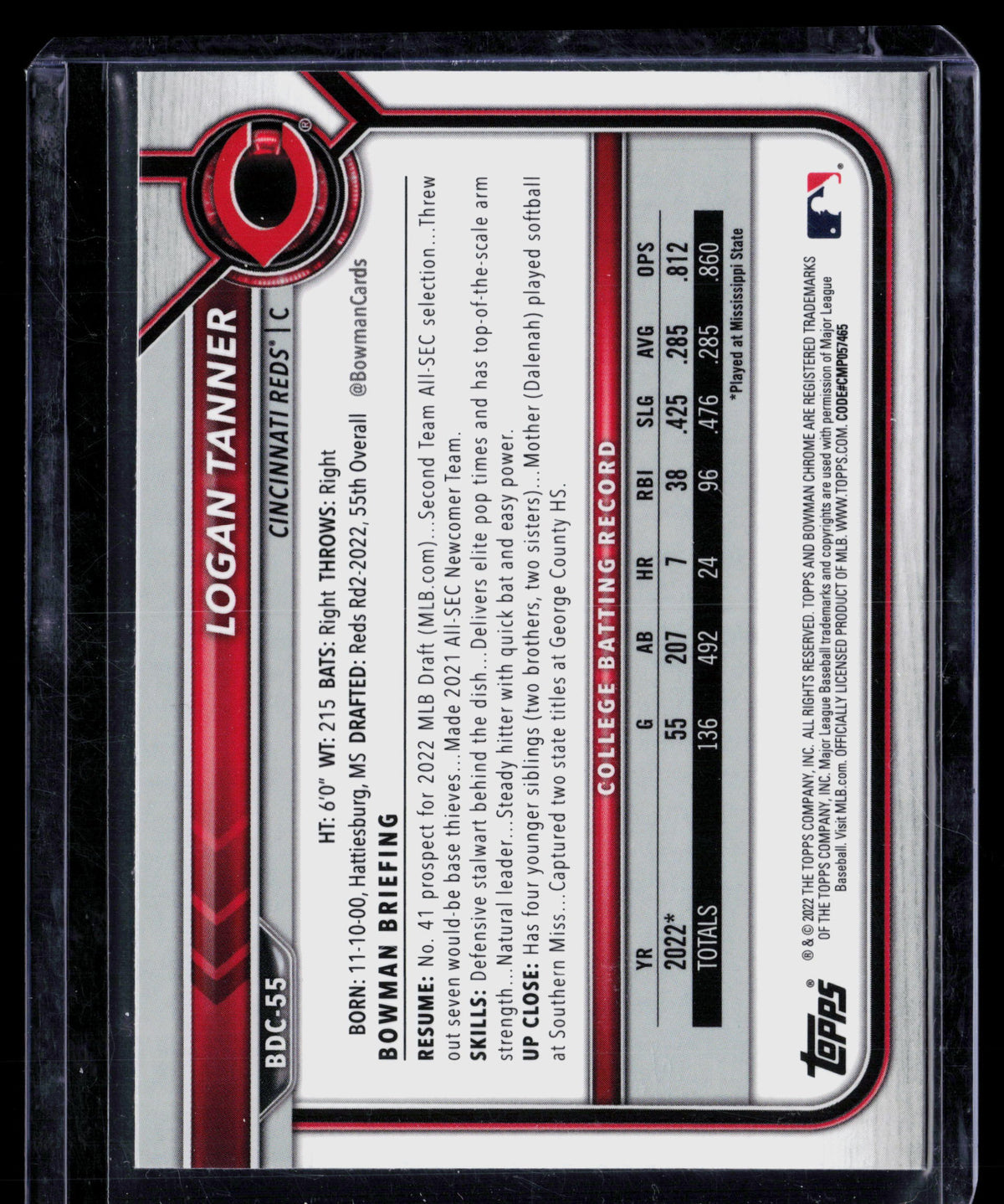 2022 Bowman Draft Sapphire Edition Logan Tanner #BDC-55