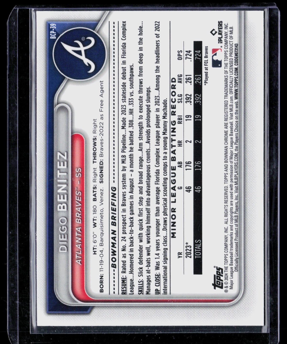 2024 Bowman Chrome Diego Benitez #BCP-39 Sapphire