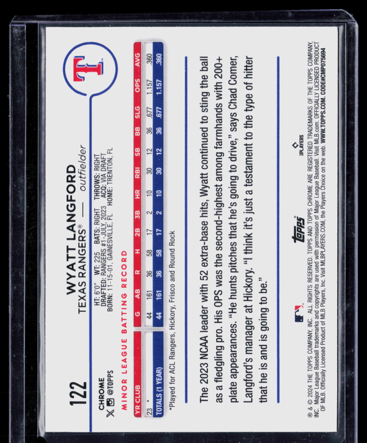 2024 Topps Chrome Wyatt Langford #122 RC