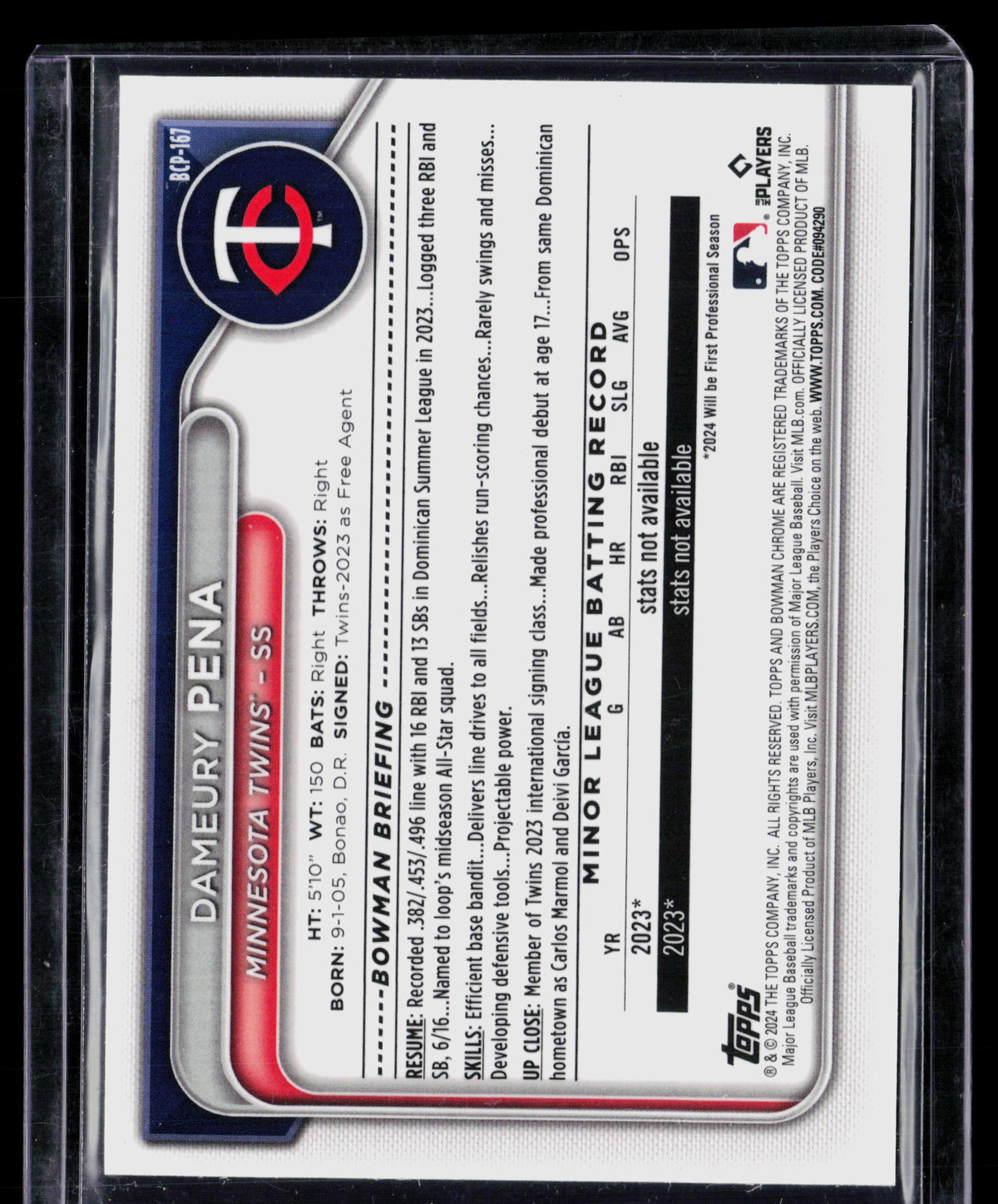 2024 Bowman Chrome Dameury Pena #BCP-167 Mega Box Mojo Refractor 1st Bowman