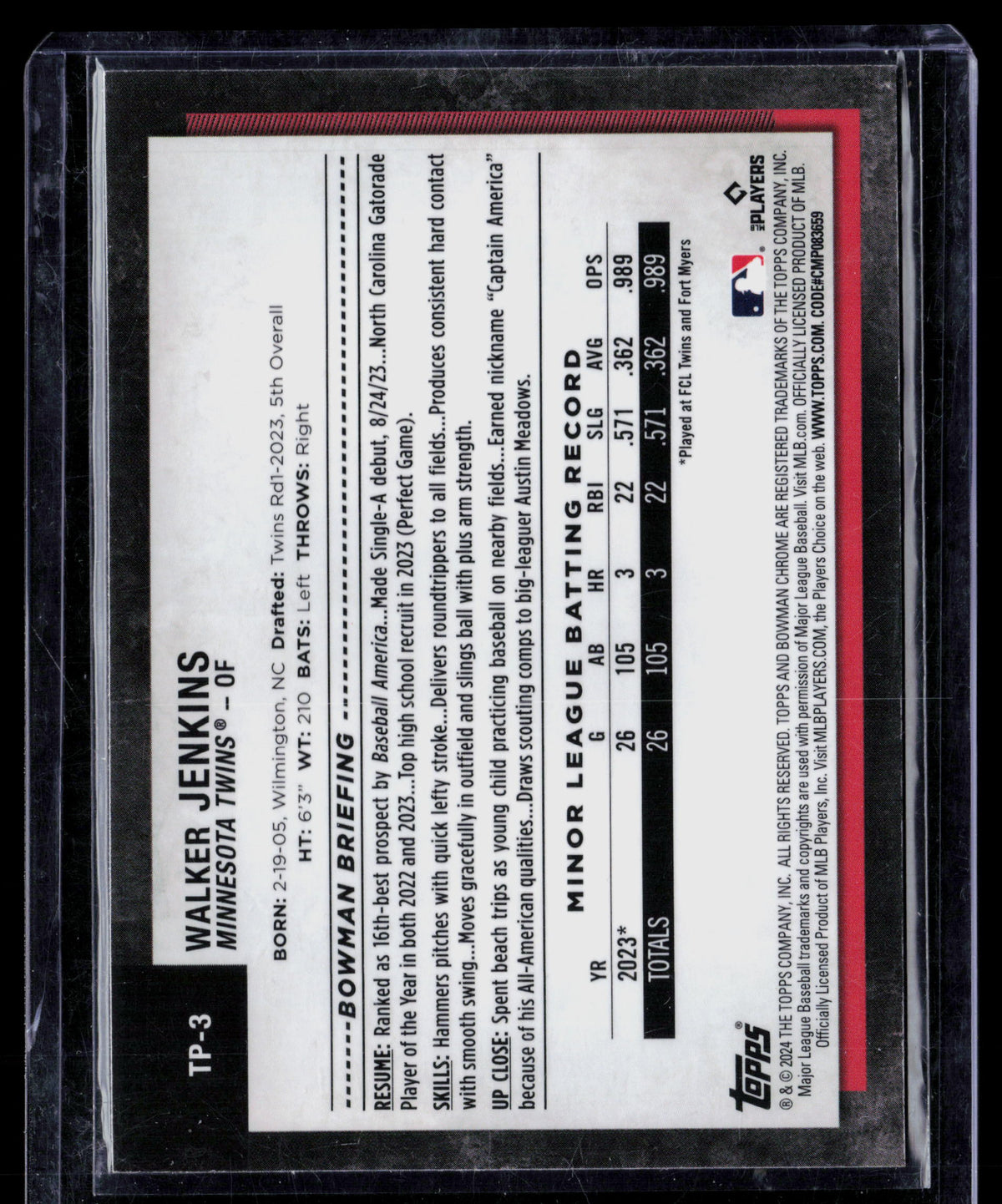 2024 Bowman Chrome National Walker Jenkins #TP-3