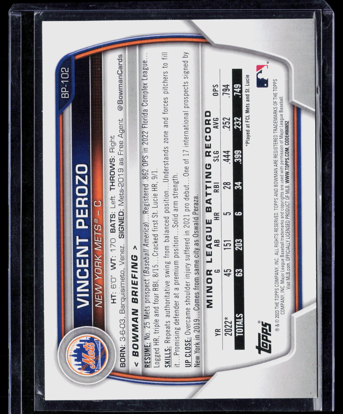 2023 Bowman Vincent Perozo #BP-102 Green