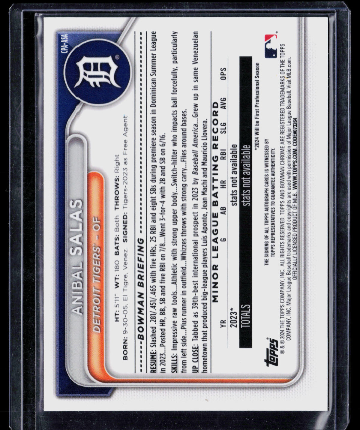 2024 Bowman Chrome Anibal Salas #CPA-ASA Green Refractor 91/99