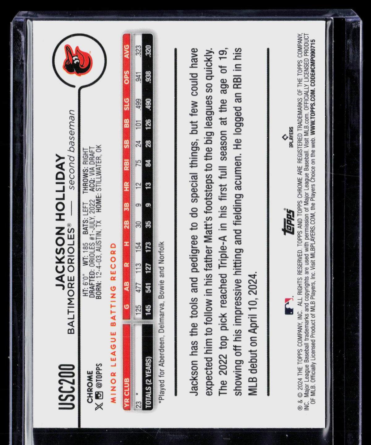 2024 Topps Chrome Update Jackson Holliday #USC200 RC
