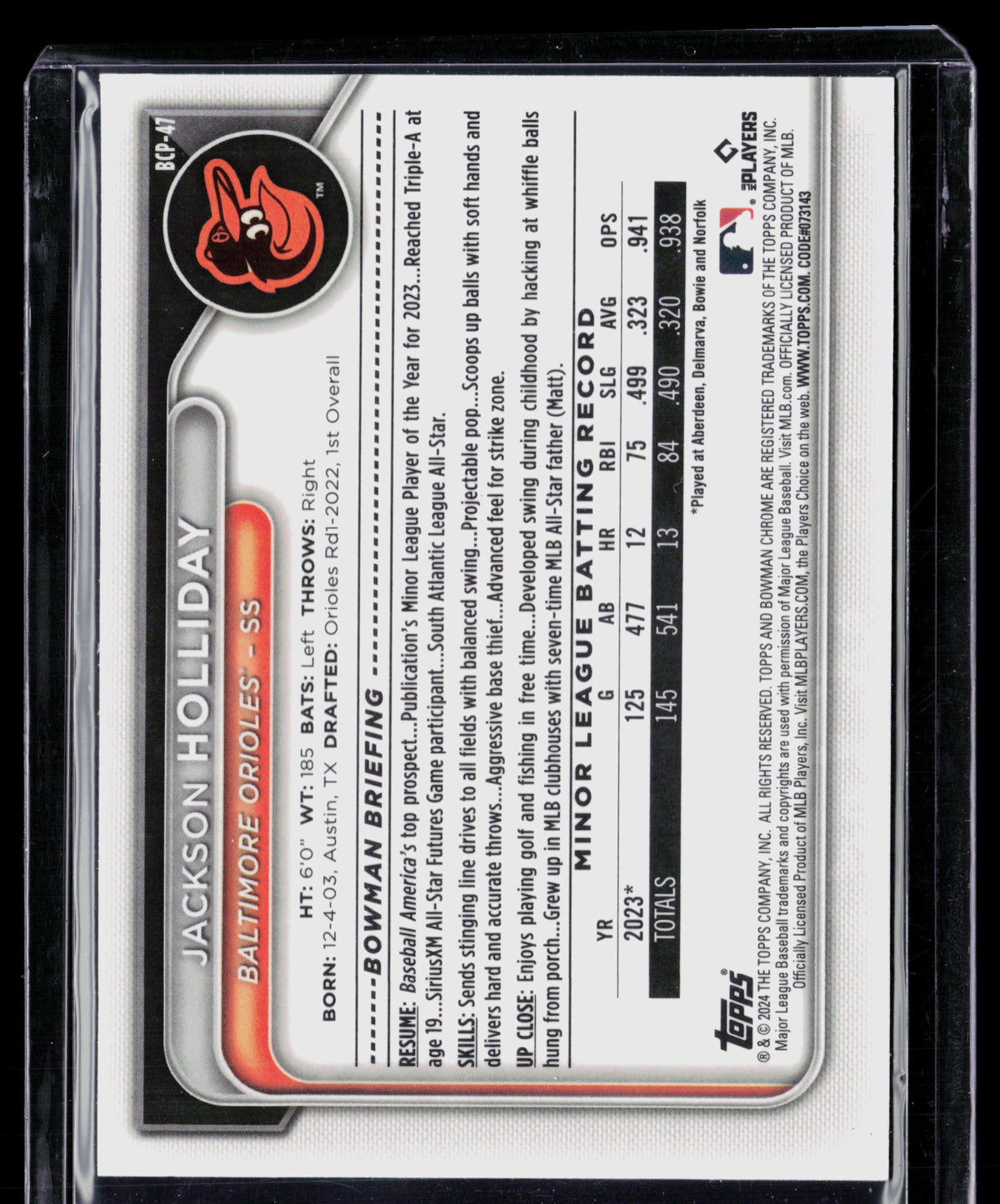 2024 Bowman Chrome Jackson Holliday #BCP-47