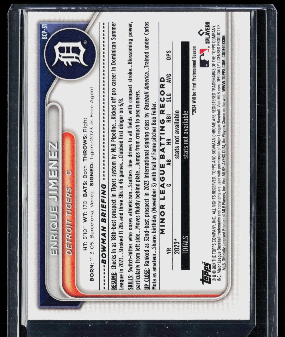 2024 Bowman Chrome Mega Box Enrique Jimenez #BCP-31 Mojo Refractor
