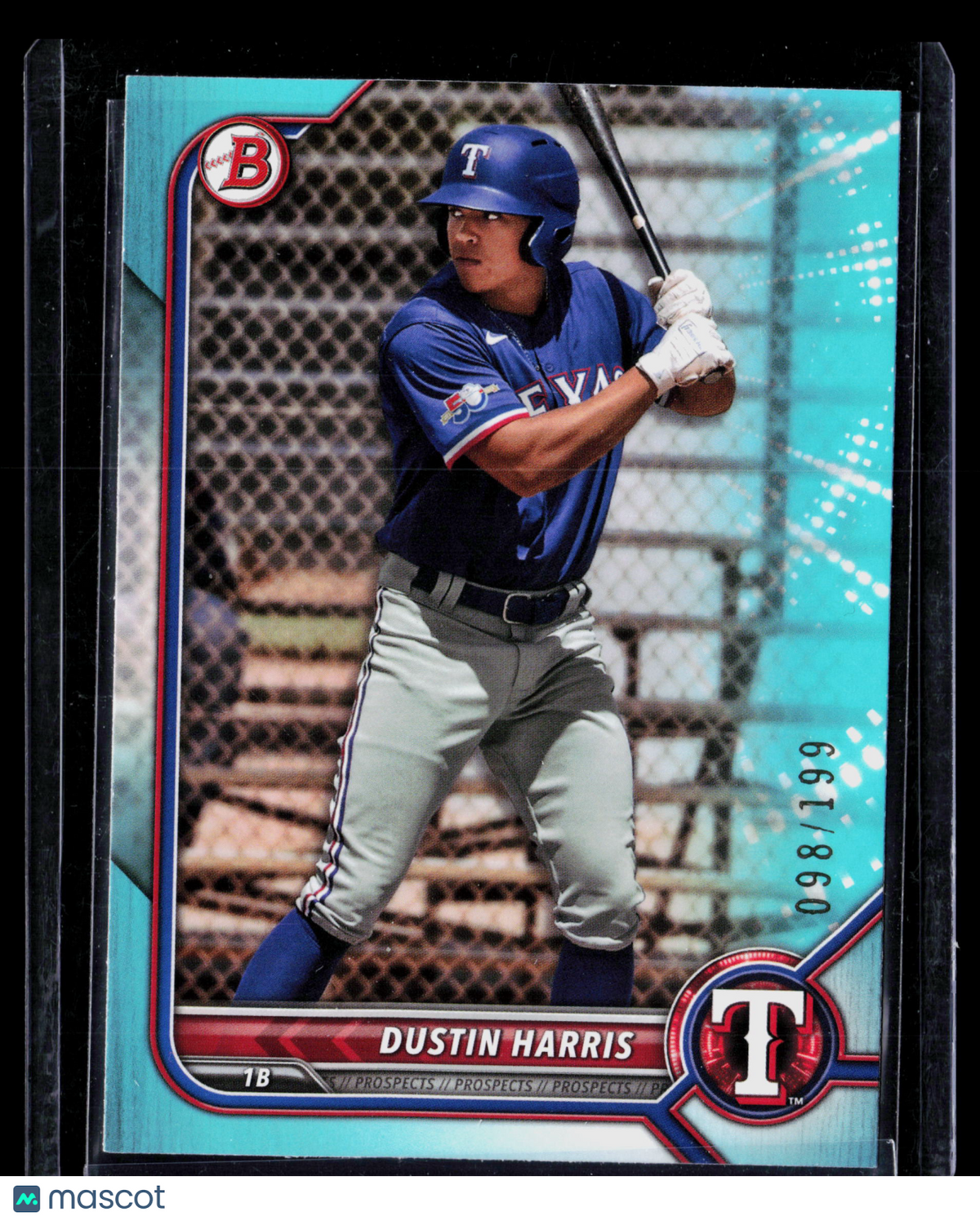 2022 Bowman Draft Dustin Harris #BD-41 Aqua 098/199