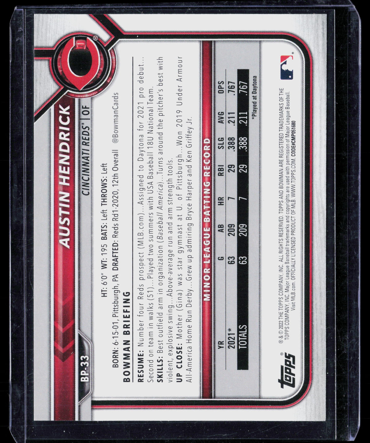 2022 Bowman Austin Hendrick #BP-33 Green 079/399