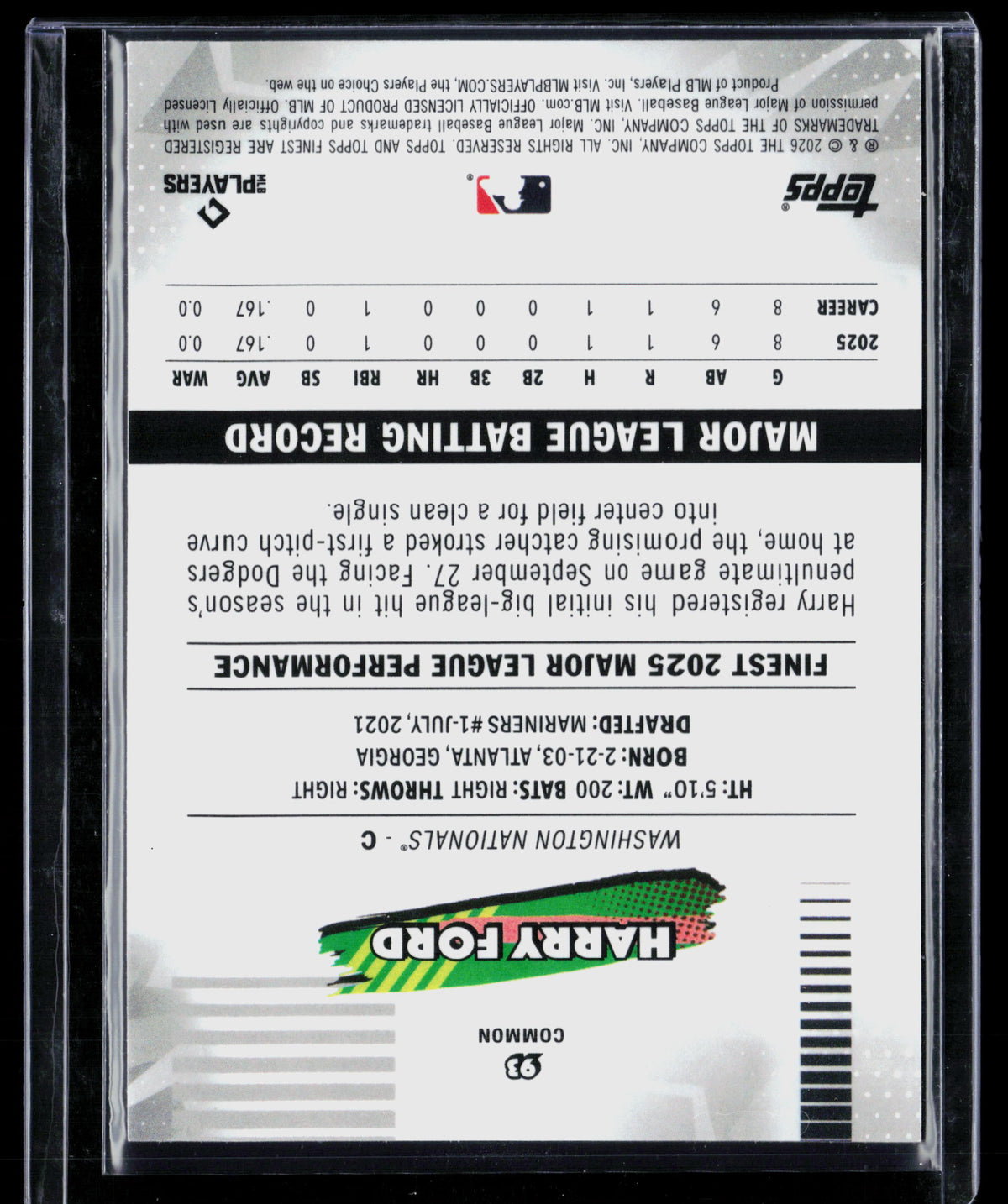 2026 Topps Finest Harry Ford #93 RC