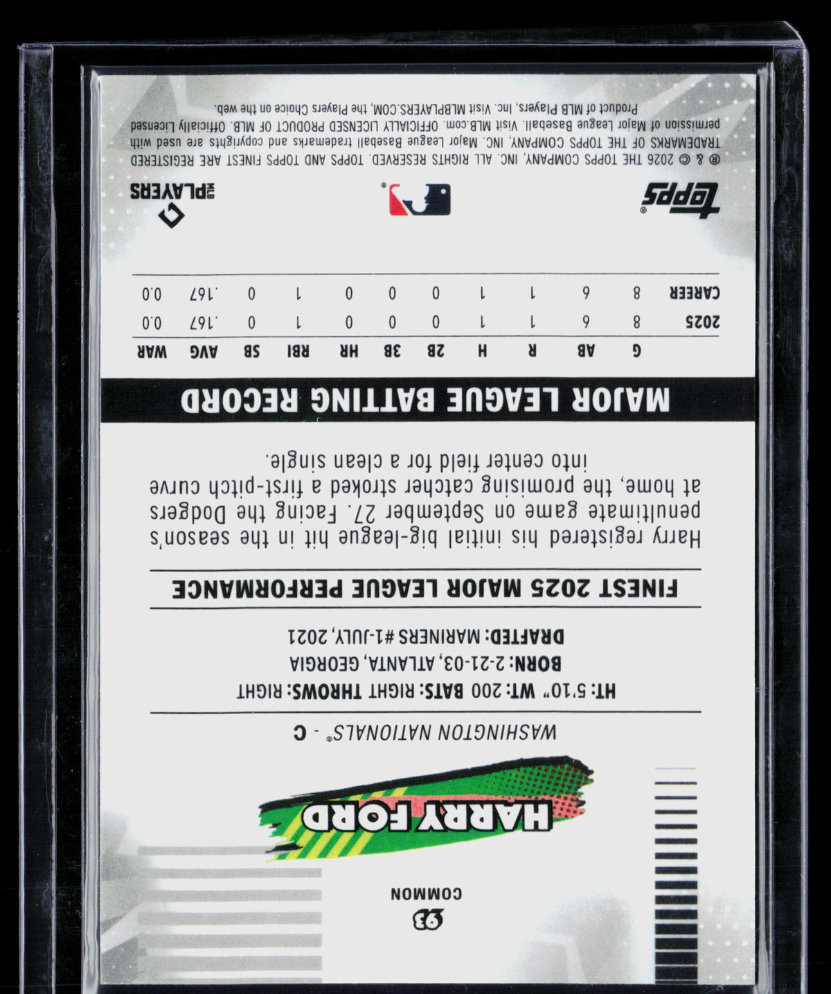 2026 Topps Finest Harry Ford #93 RC