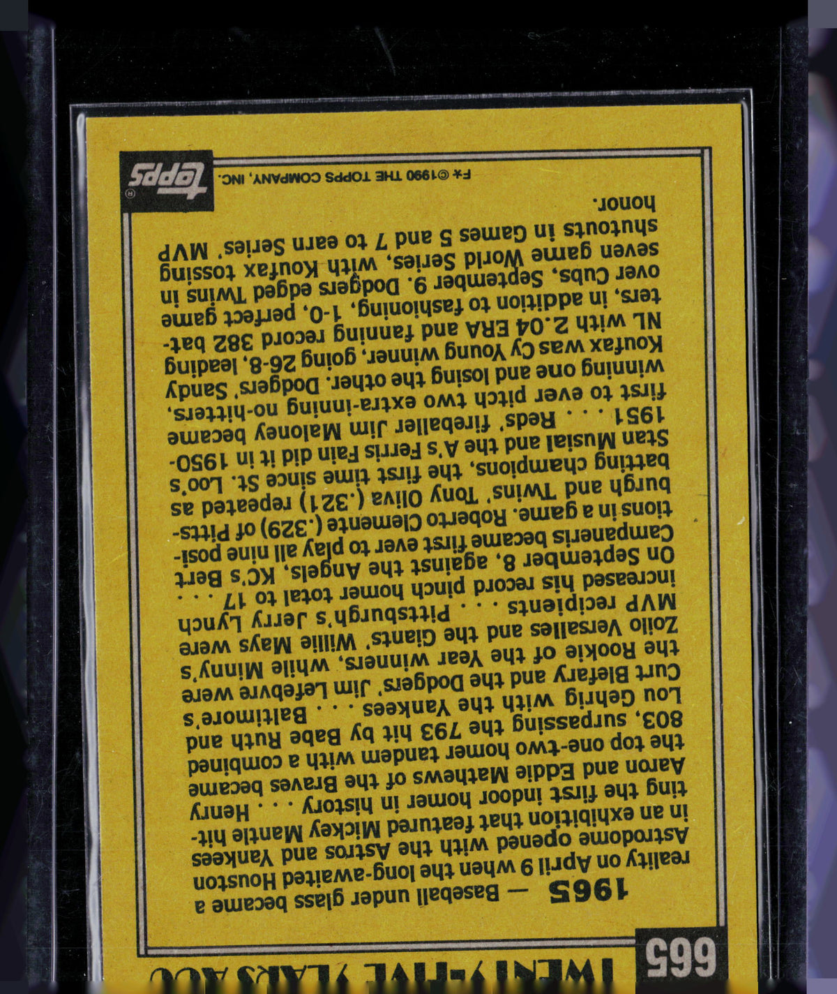 1990 Topps Sandy Koufax #665