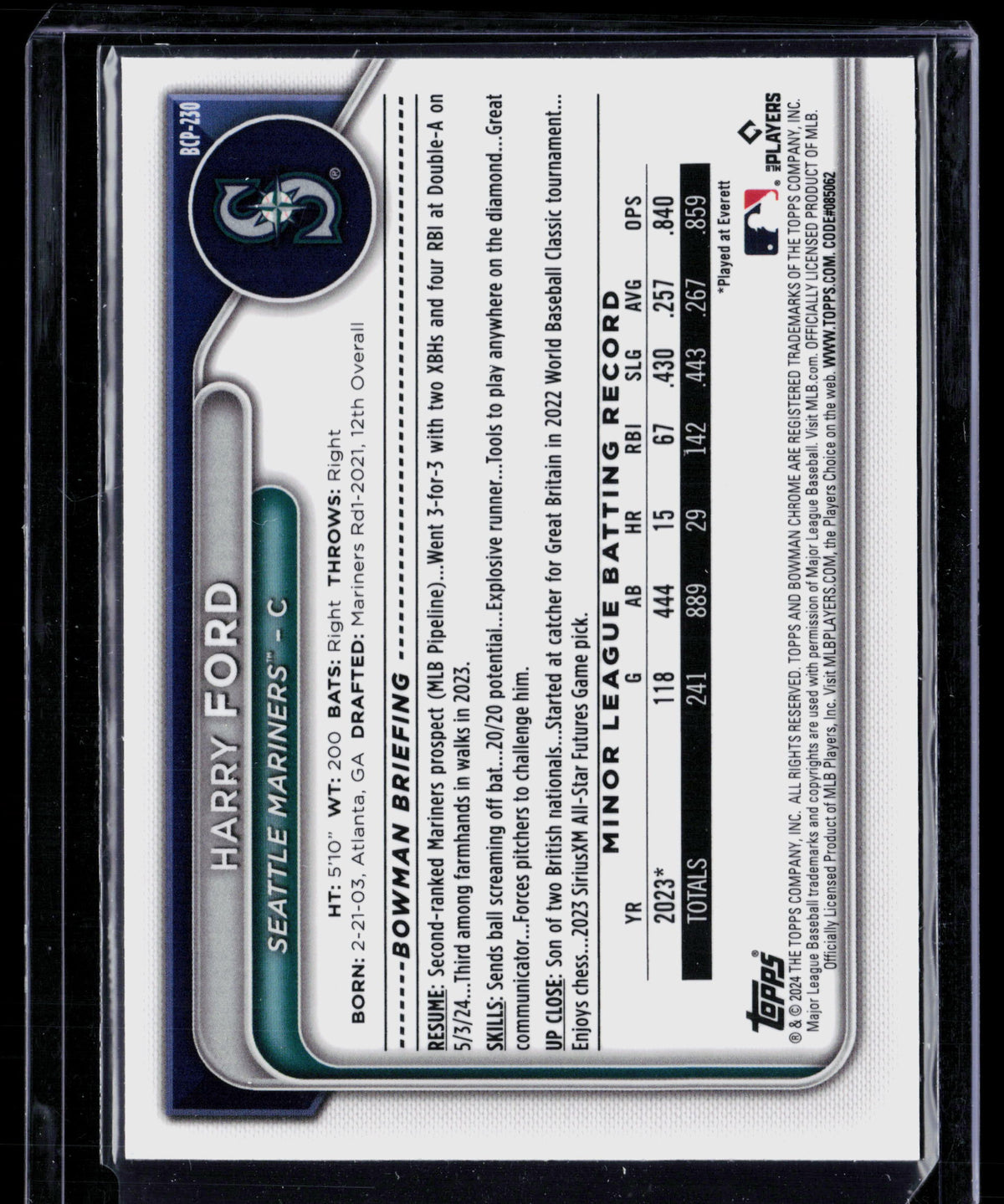 2024 Bowman Chrome Harry Ford #BCP-230 Purple Refractor 090/256