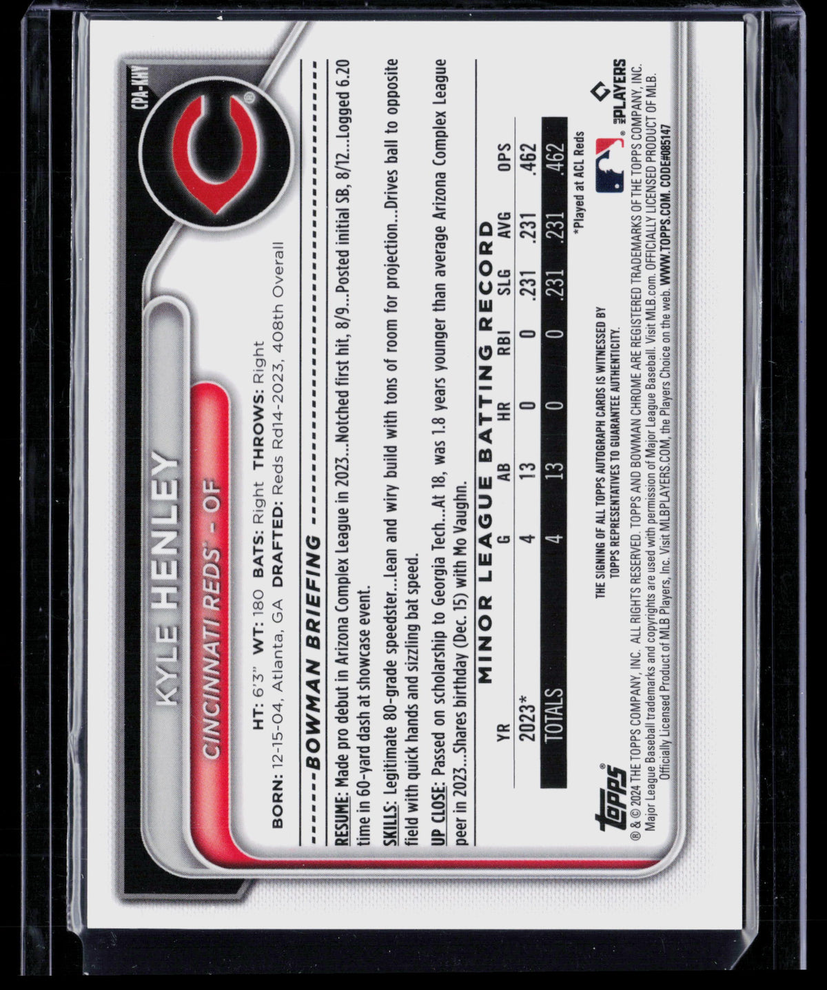 2024 Bowman Chrome Kyle Henley #CPA-KHY