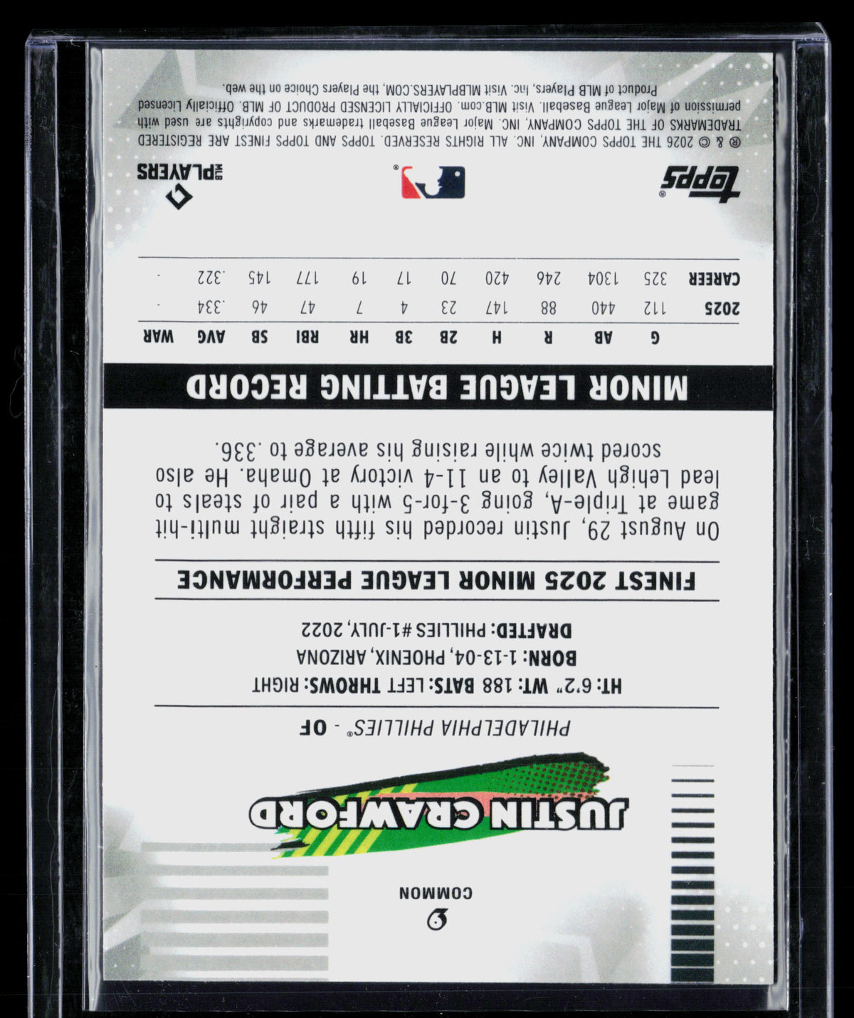 2026 Topps Finest Justin Crawford #9 RC