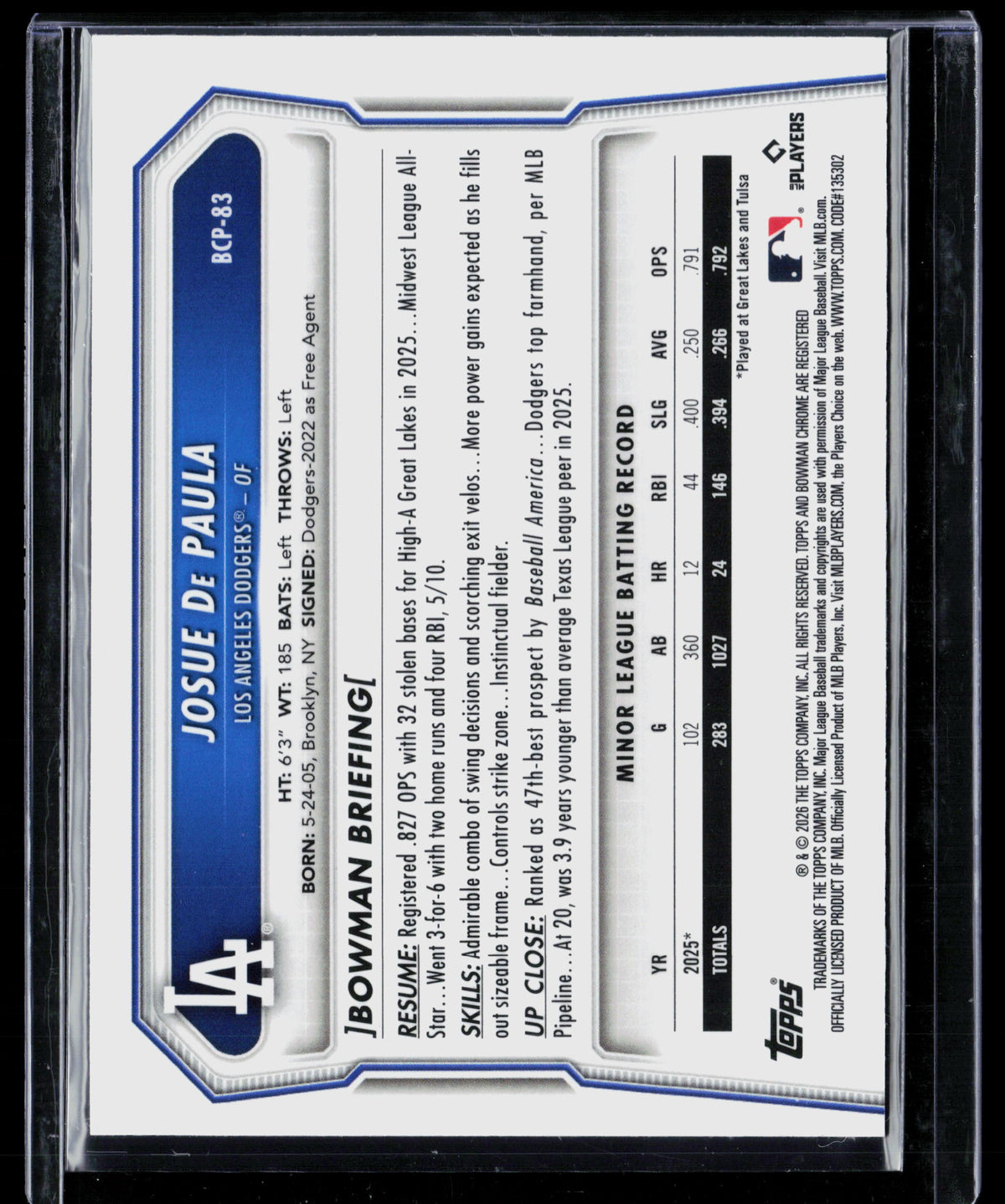 2024 Bowman Chrome Josue De Paula #BCP-83
