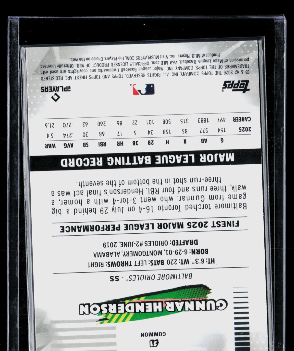 2026 Topps Finest Gunnar Henderson #51