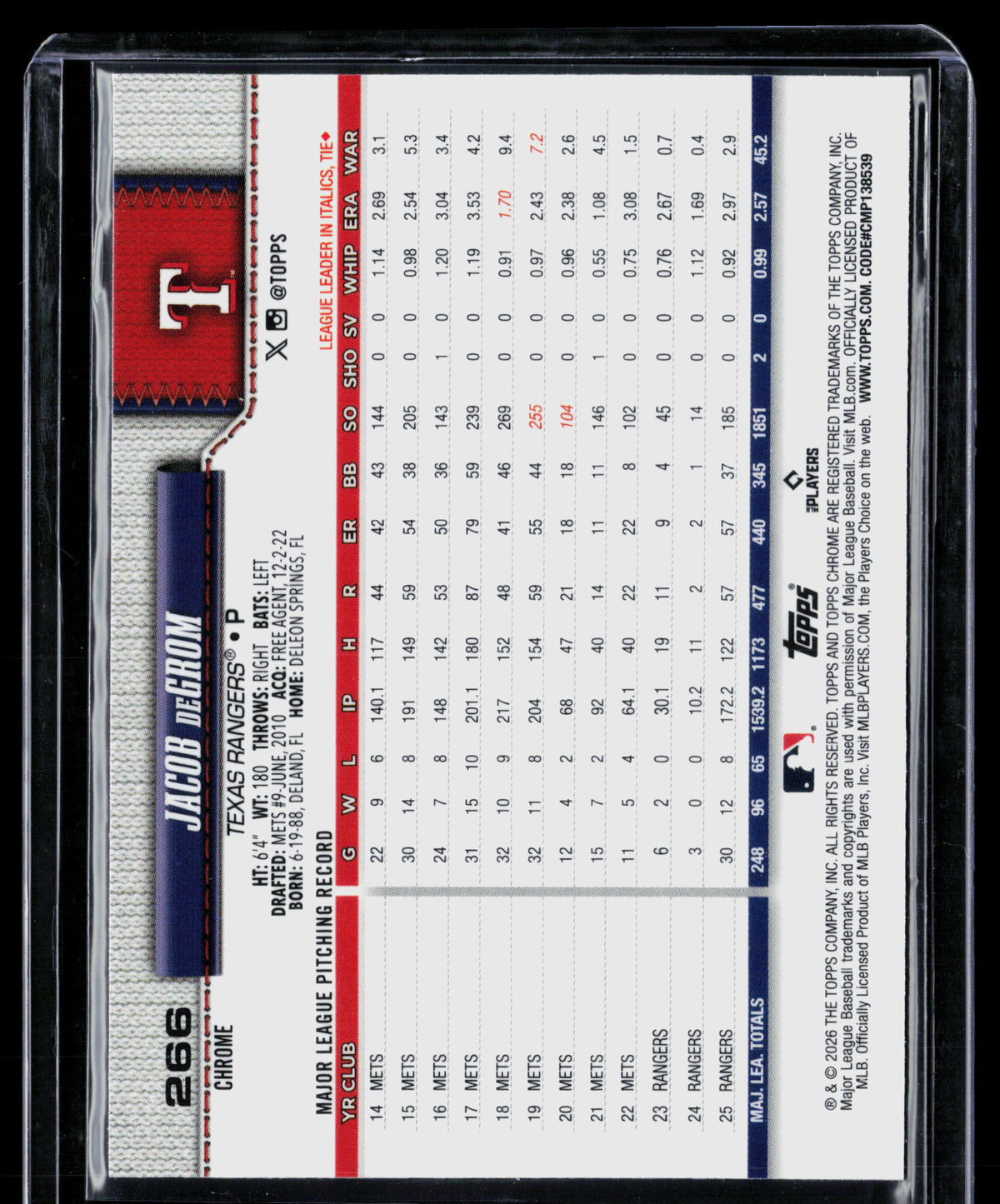 2026 Topps Chrome Jacob deGrom #266