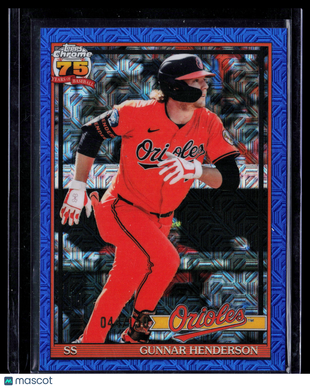 2026 Topps Chrome 75 Years of Baseball Gunnar Henderson #91C-16 Blue Logofractor