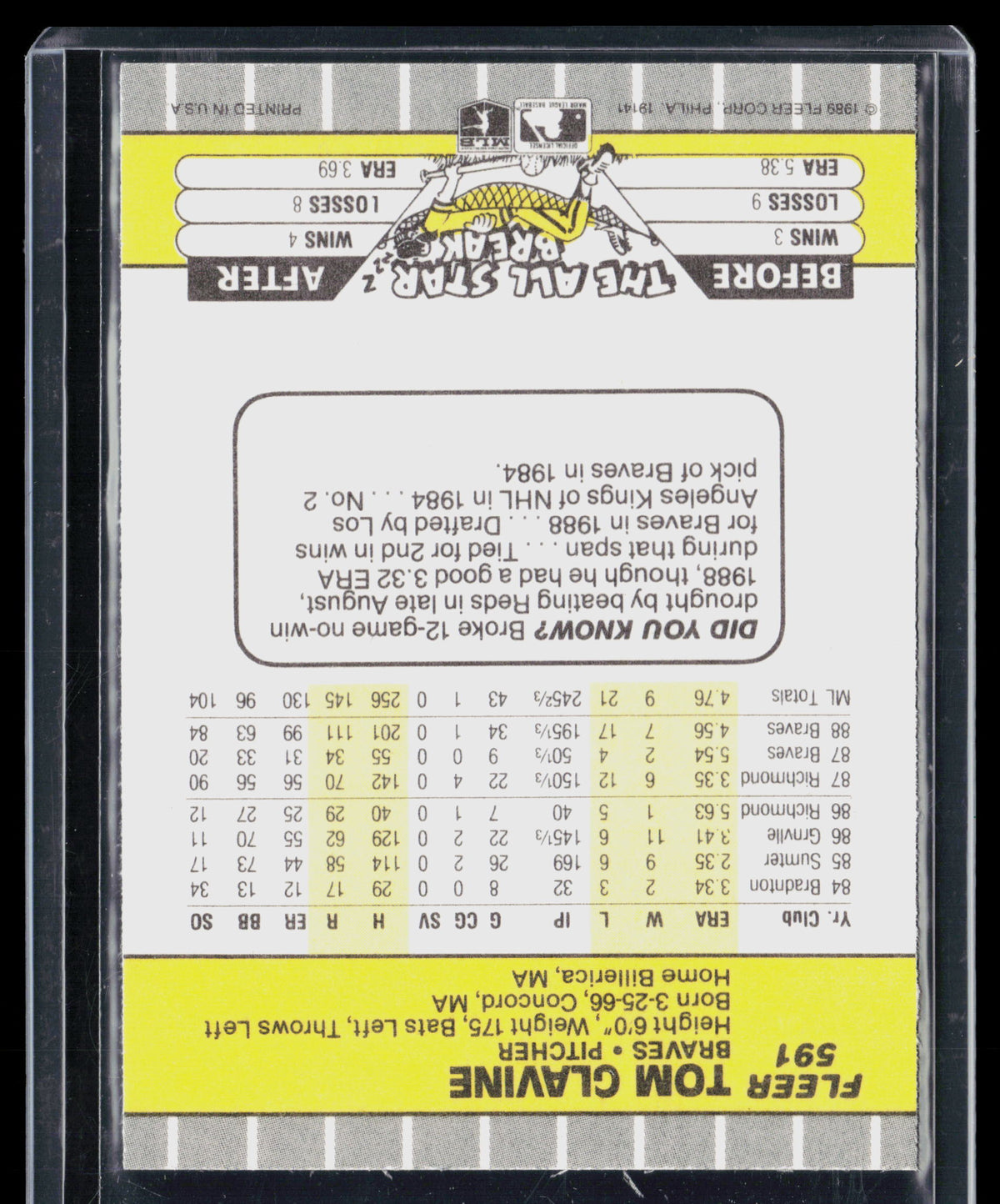 1989 Fleer Tom Glavine #591
