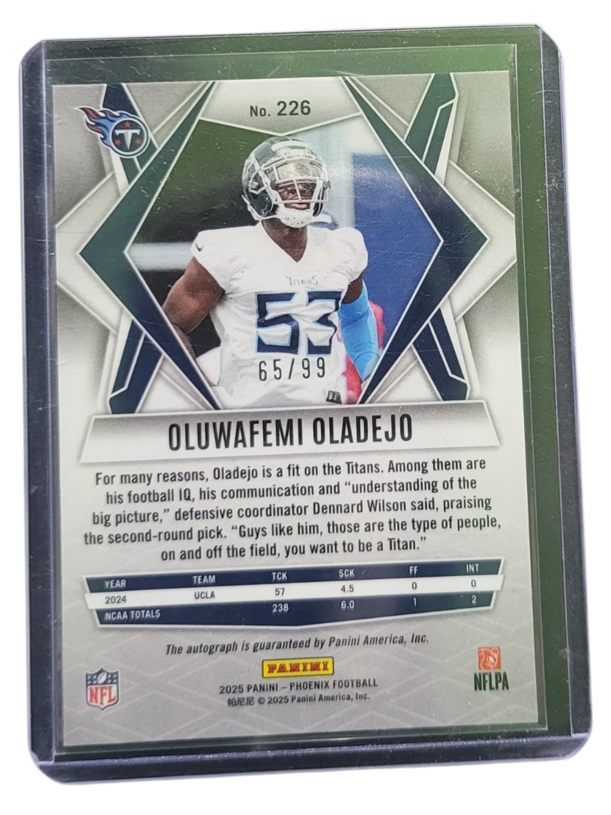2025 Panini Phoenix Football Oluwafemi Oladejo #226 RC 65/99