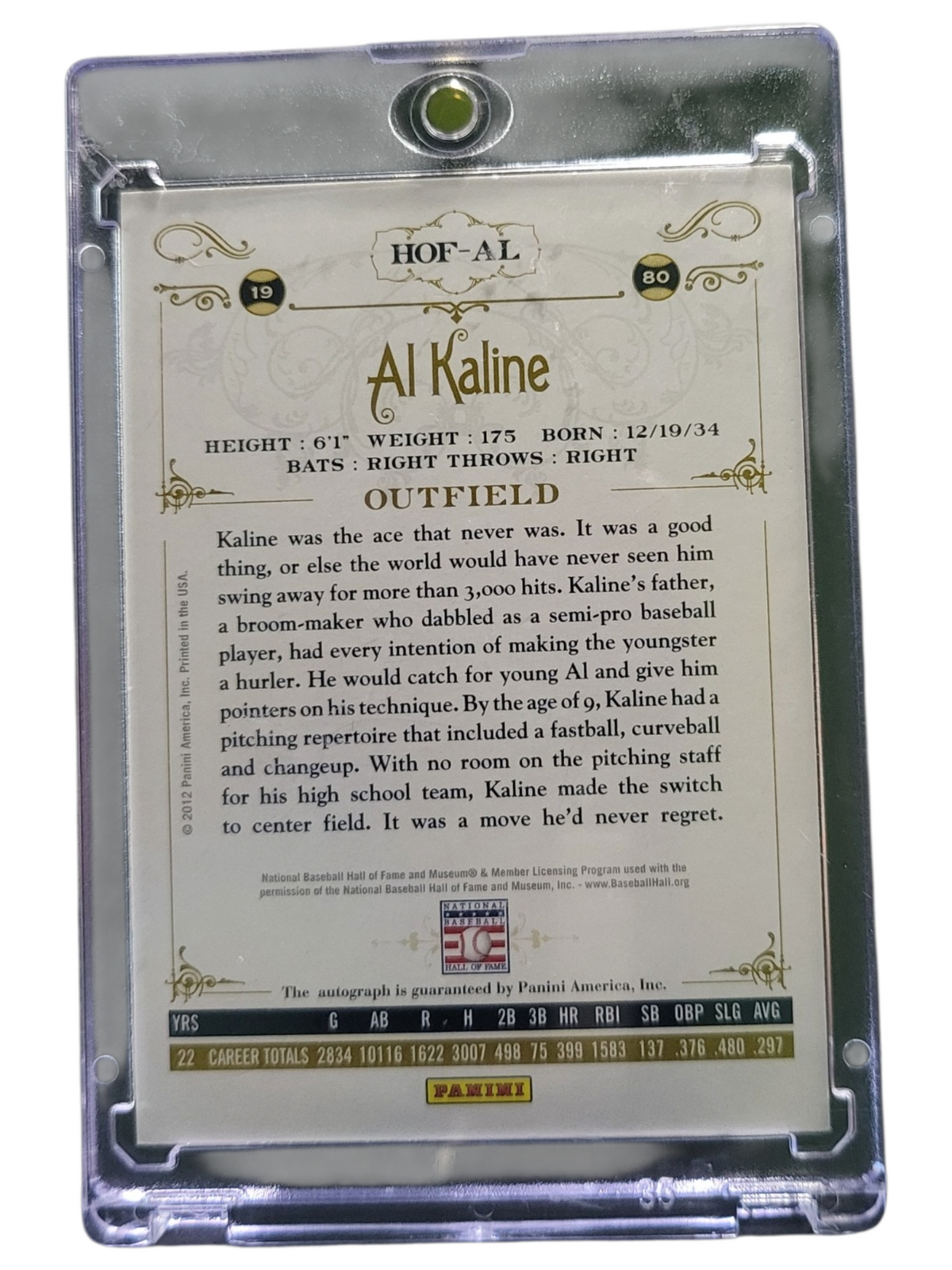 2012 Panini Cooperstown Al Kaline #HOF-AL 243/349